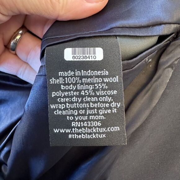 The Blk Tux 40R Tollegno 1900 Black Jacket 100% Merino Wool Double Vent 2 Button - Picture 8 of 9